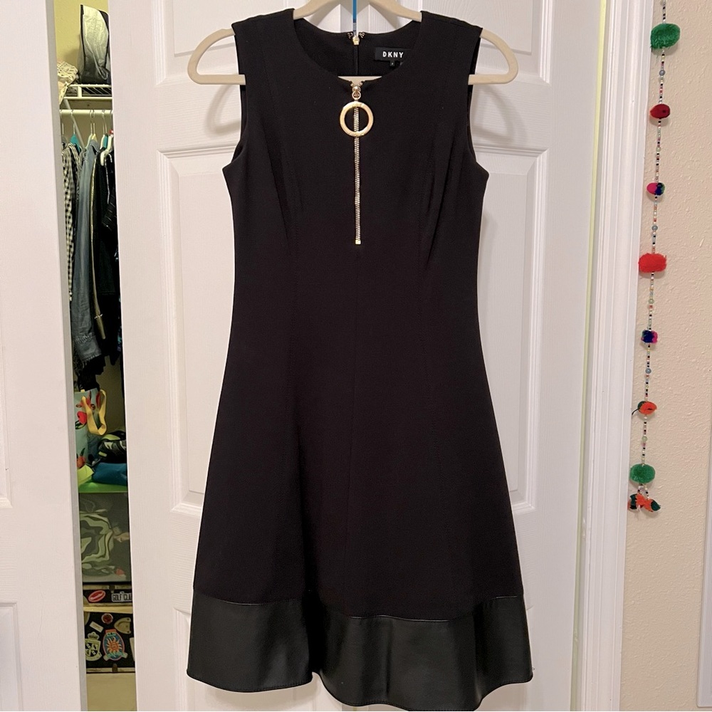 Leather Trim Midi Dress